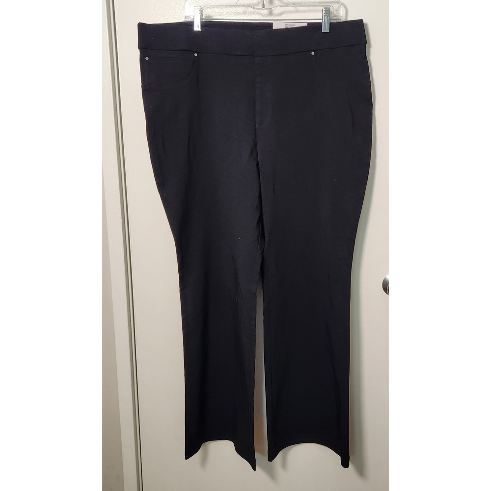 INC NWT Women's Black Flare Leg Pull On Pants XXL High Rise Faux Pockets Stretch